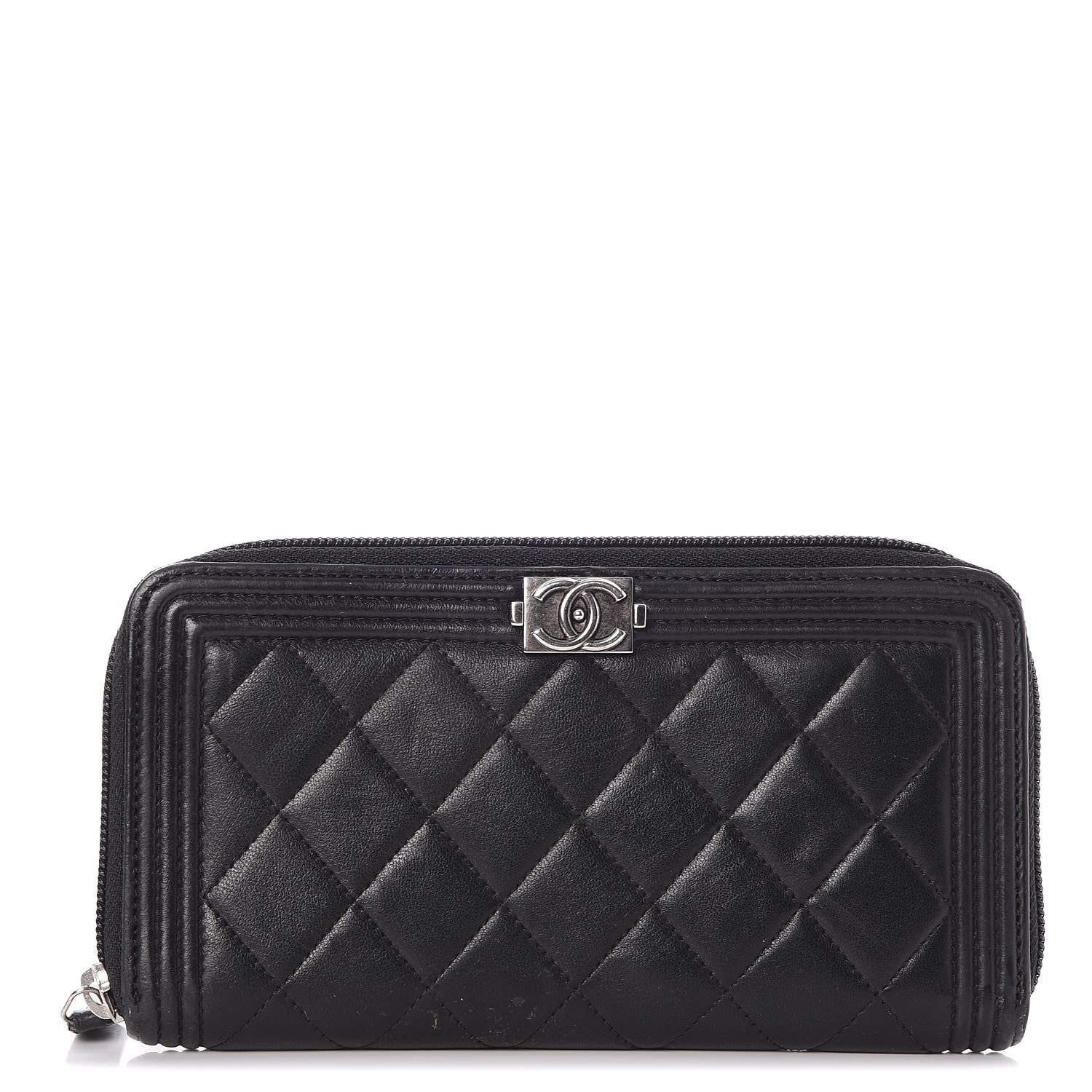 Chanel Lambskin Quilted Boy Zip Around Wallet Black 1 of 9