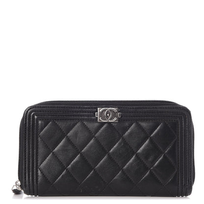 Chanel Lambskin Quilted Boy Zip Around Wallet Black 1 of 9