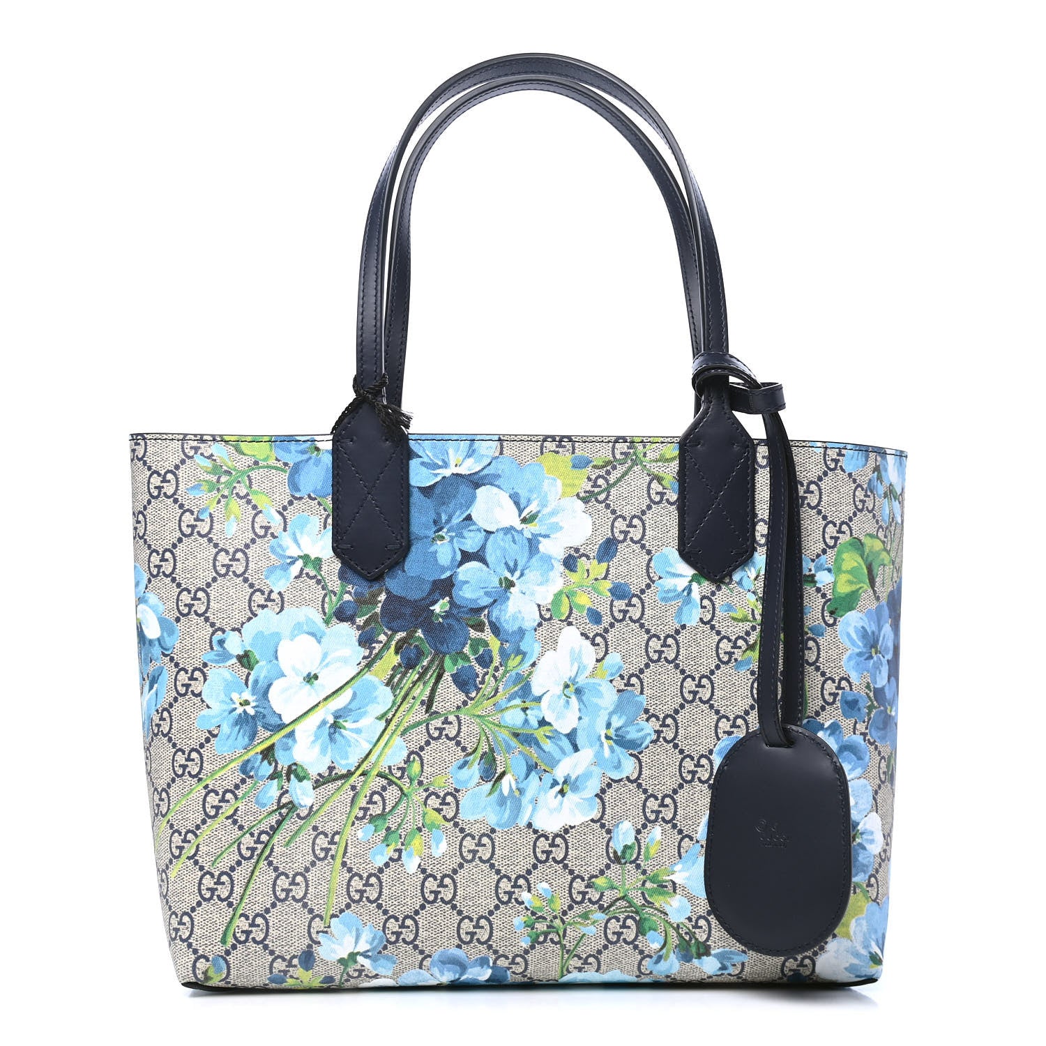 Gucci GG Supreme Monogram Blooms Small Reversible Tote Beige Blue Navy 1 of 8