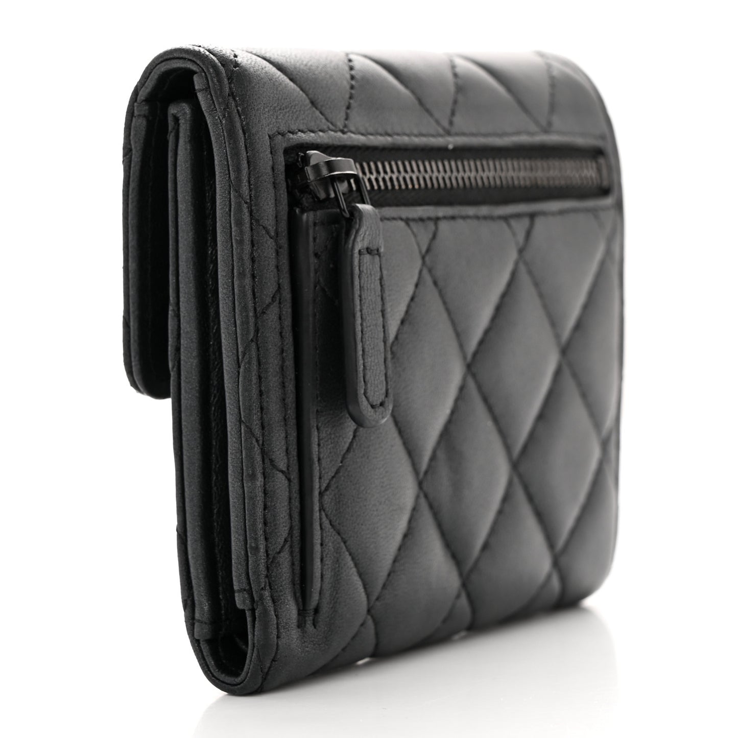 Lambskin Quilted Compact Flap Wallet So Black