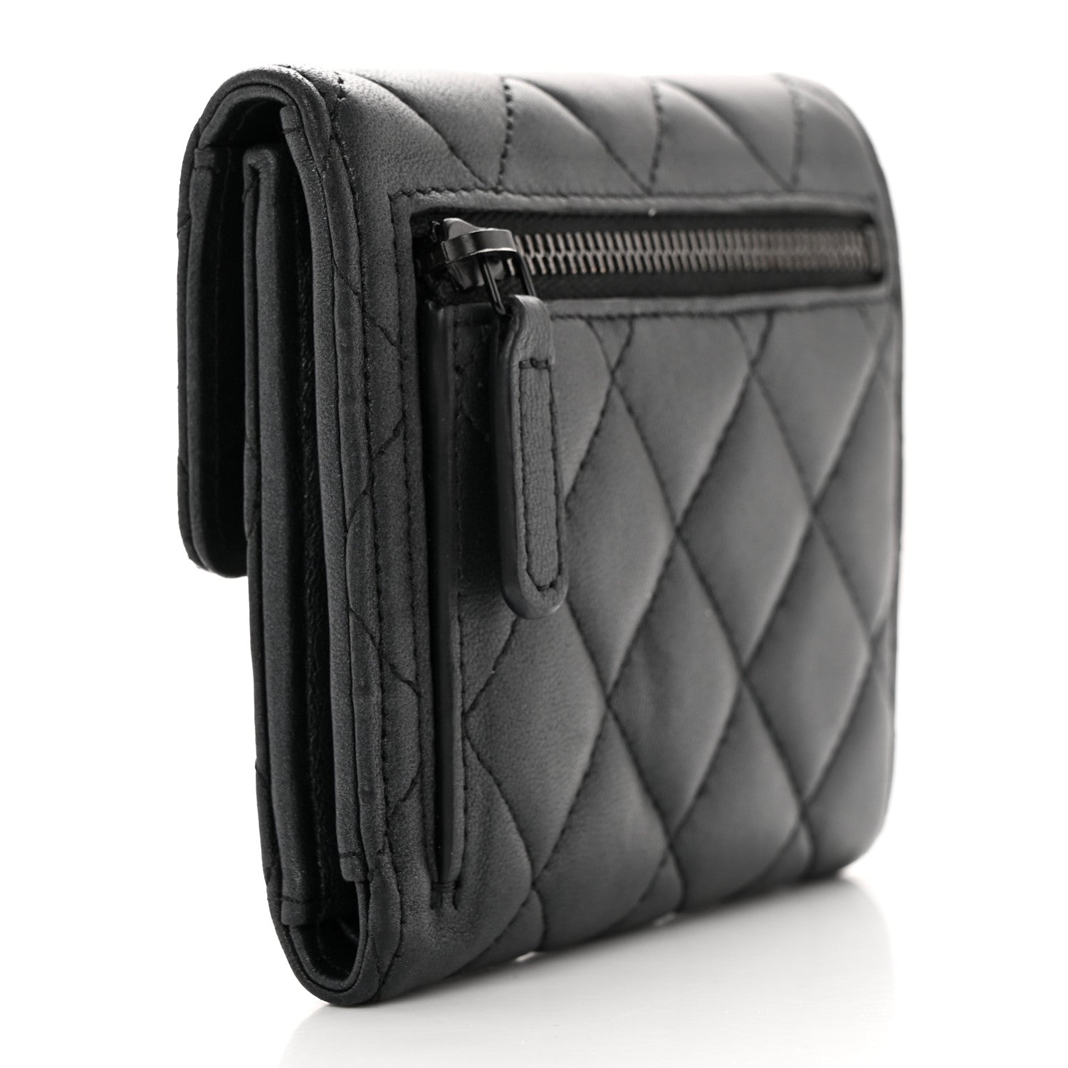 Chanel Lambskin Quilted Compact Flap Wallet So Black 3 of 12