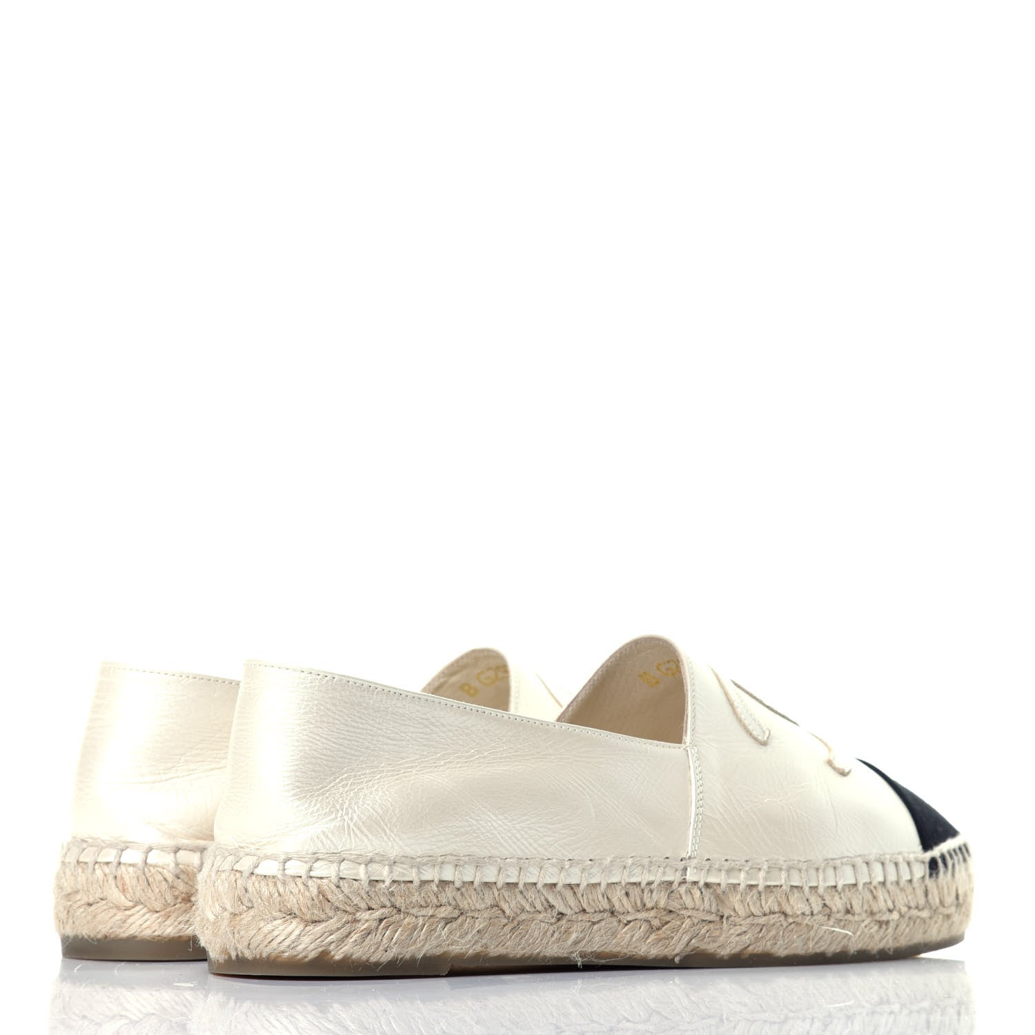 Chanel Metallic Calfskin Grosgrain CC Espadrilles 37 Ivory Black 4 of 9