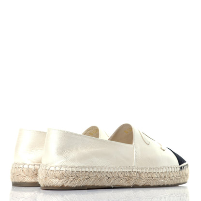 Chanel Metallic Calfskin Grosgrain CC Espadrilles 37 Ivory Black 4 of 9