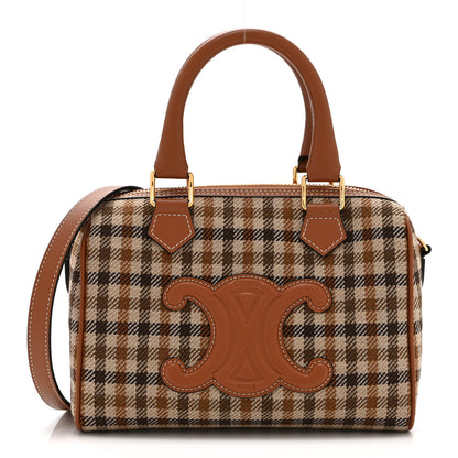 Celine Tweed Calfskin Triomphe Small Boston Bag Tan 1 of 10