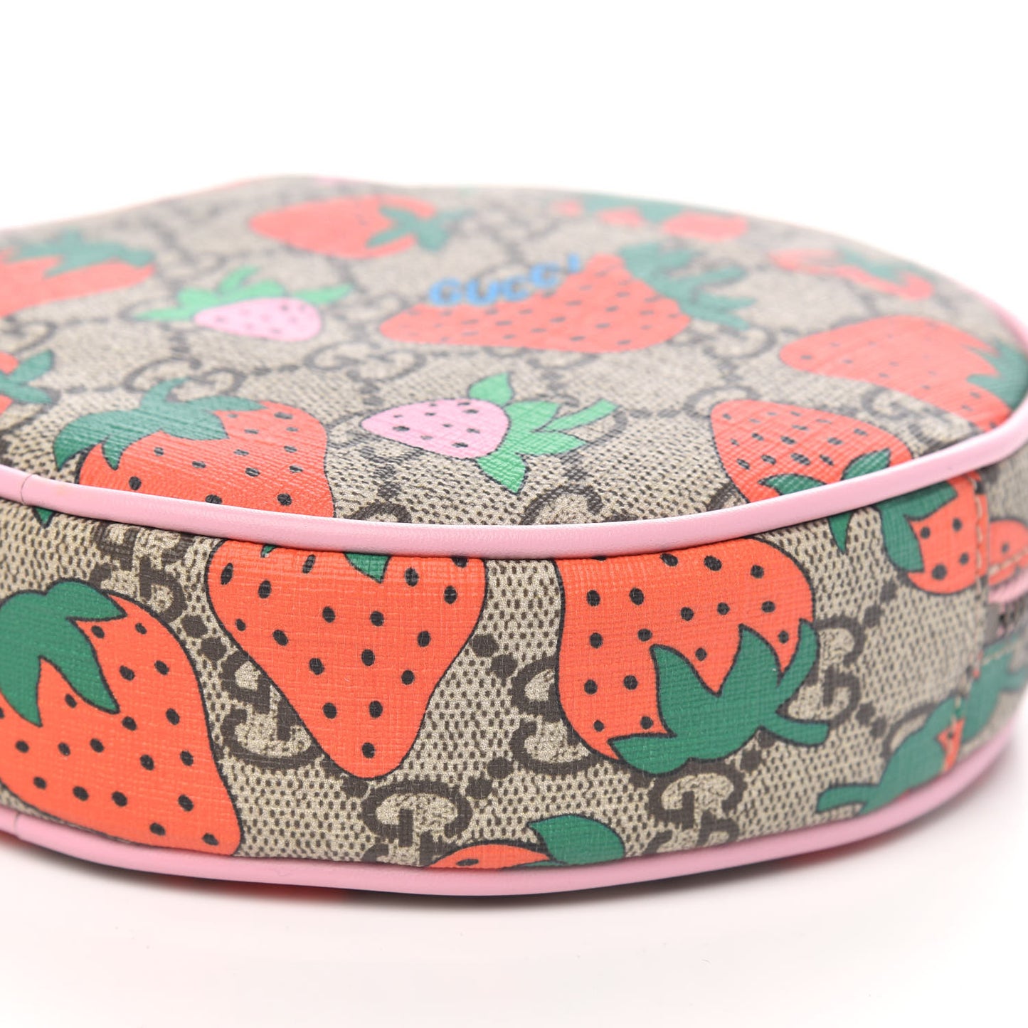 GG Supreme Monogram Strawberry Round Wrist Wallet