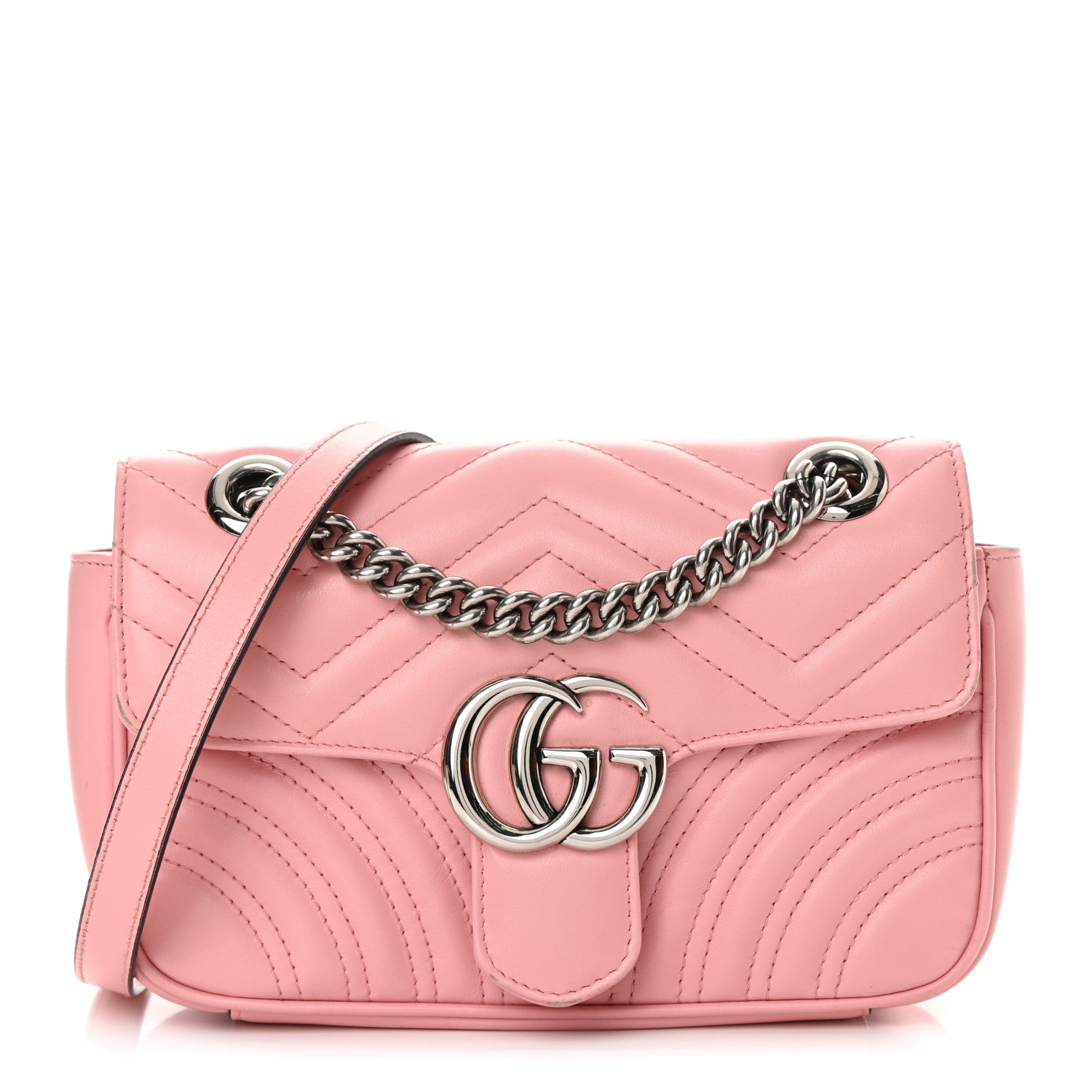Gucci Calfskin Matelasse Mini GG Marmont Shoulder Bag Perfect Pink 1 of 21
