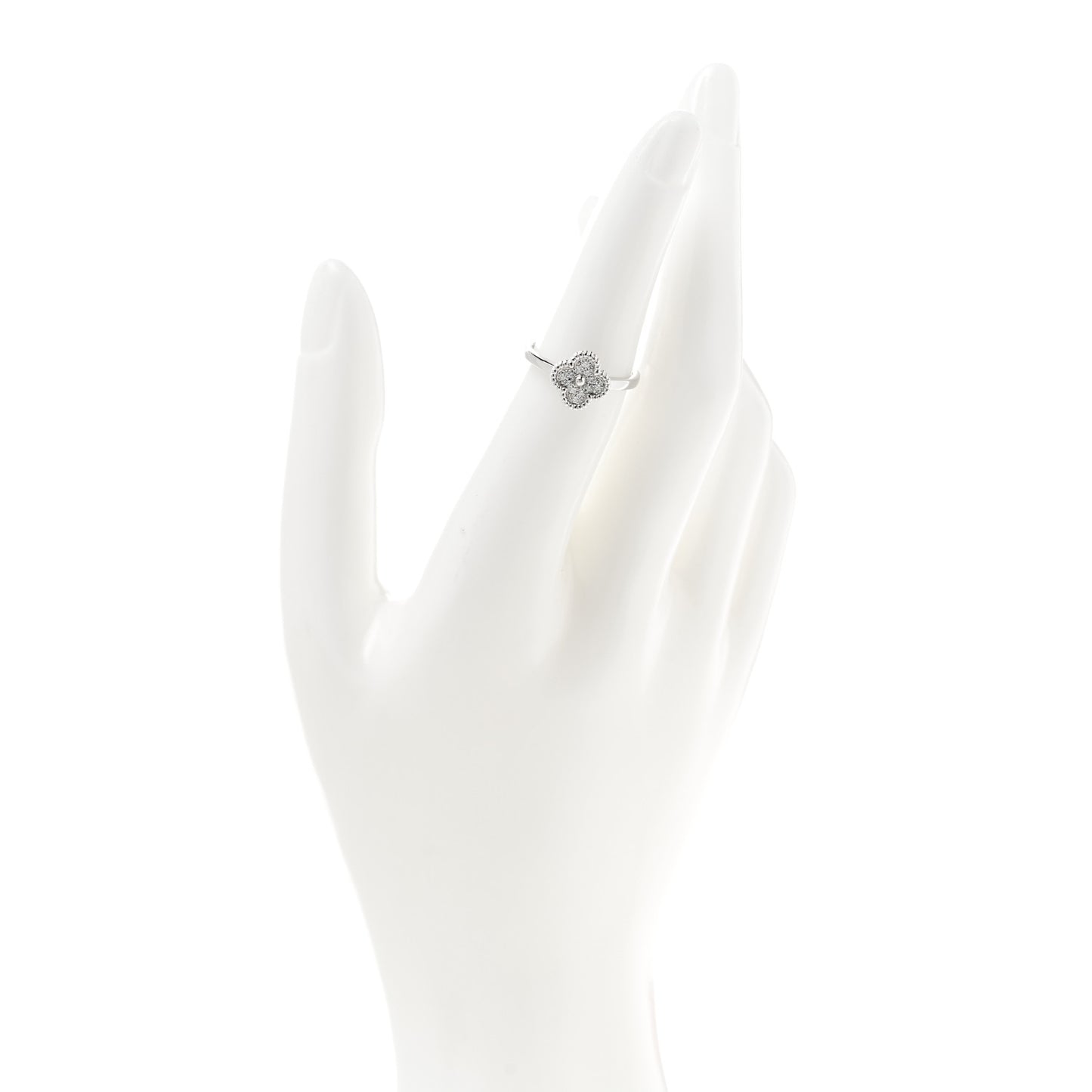 18K White Gold Diamond Sweet Alhambra Ring 50 5.25