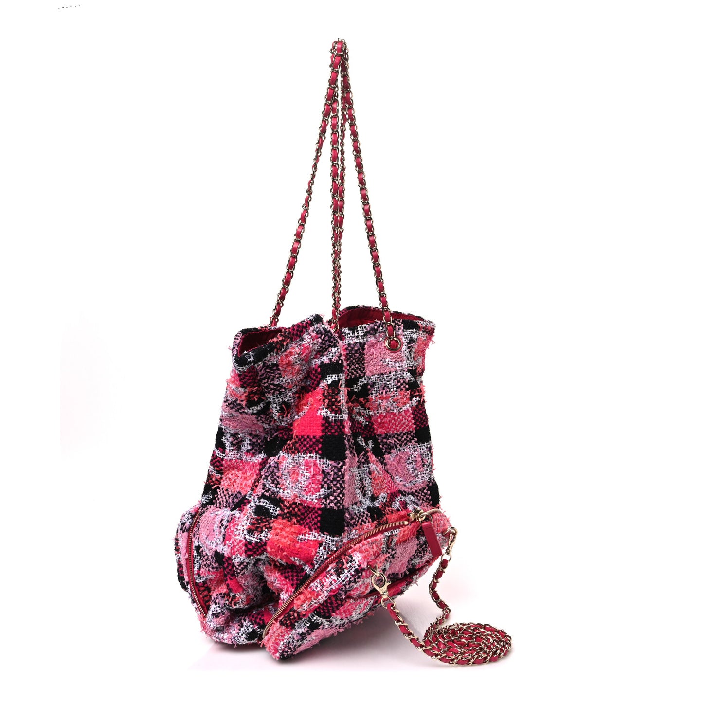 Tweed Sequins CC Logo Coco Beach Convertible Flap Tote Pink Multicolor