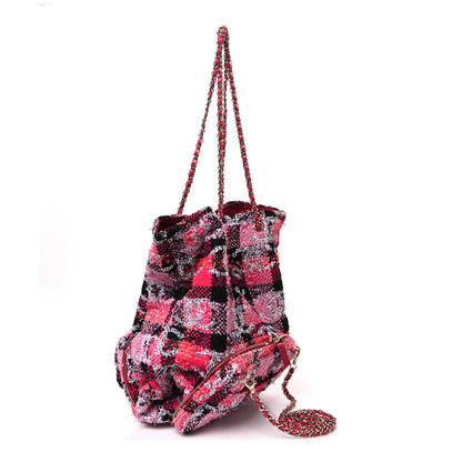 Chanel Tweed Sequins CC Logo Coco Beach Convertible Flap Tote Pink Multicolor 4 of 11
