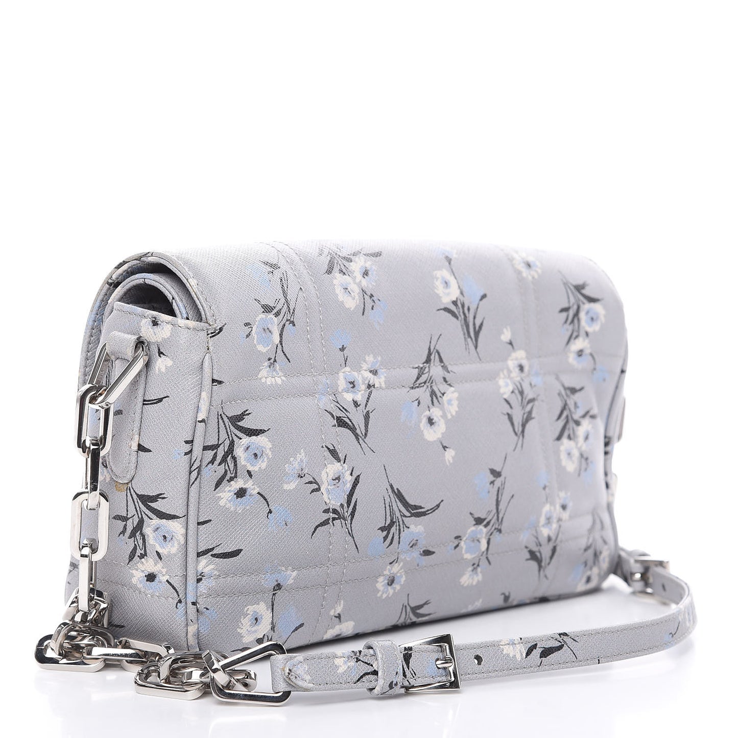 Soft Saffiano Floral Print Sound Shoulder Bag Acciaio