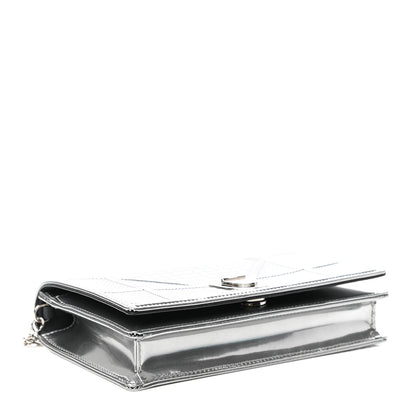 Christian Dior Metallic Patent Micro-Cannage Diorama Wallet on Chain Pouch Silver 4 of 10