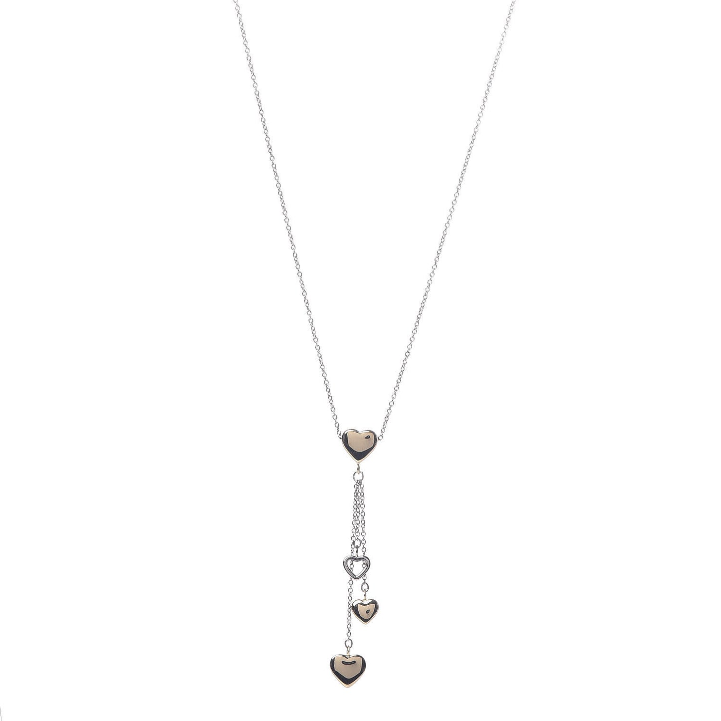 18K White Yellow Gold Multi-Heart Drop Pendant Necklace