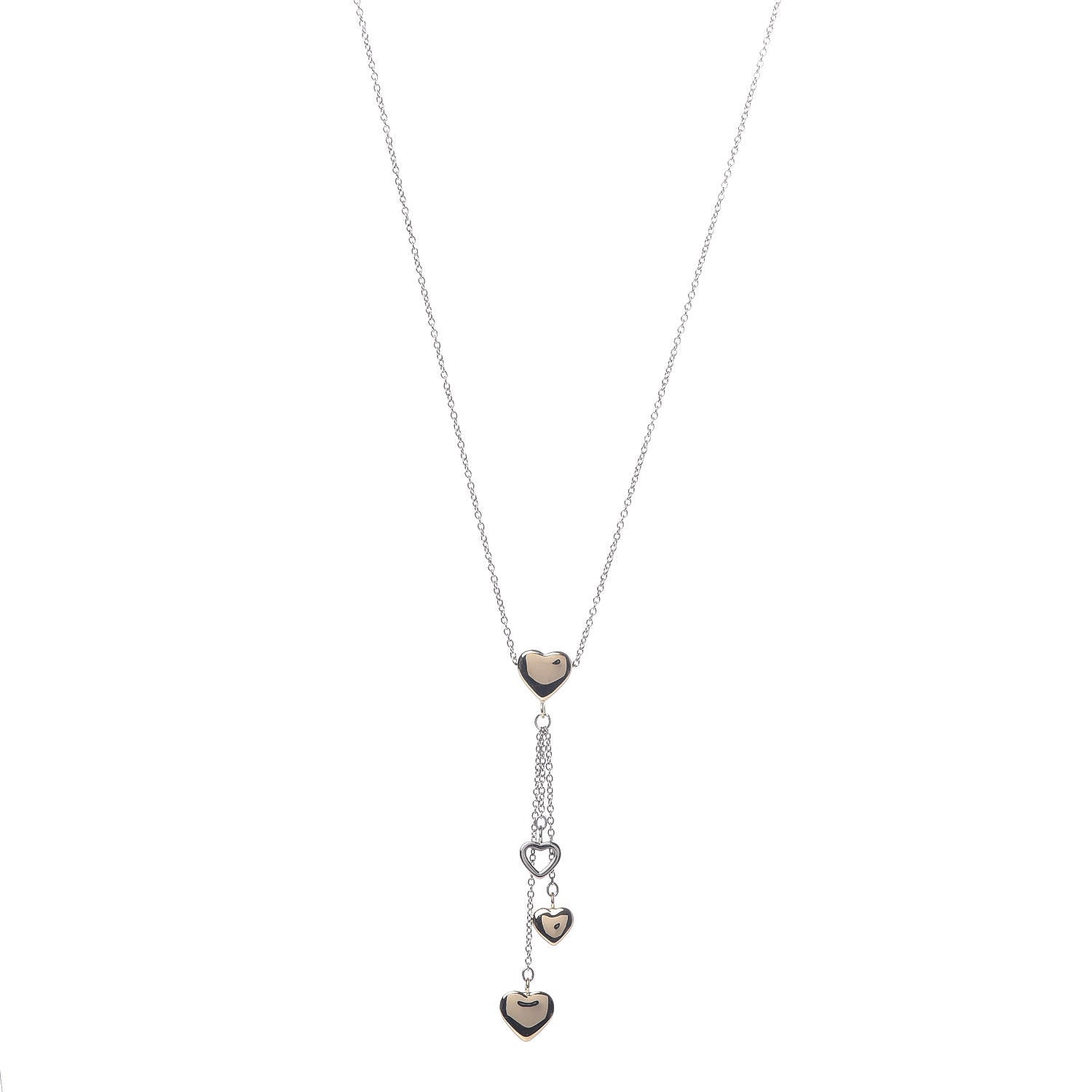 Tiffany 18K White Yellow Gold Multi-Heart Drop Pendant Necklace 1 of 6
