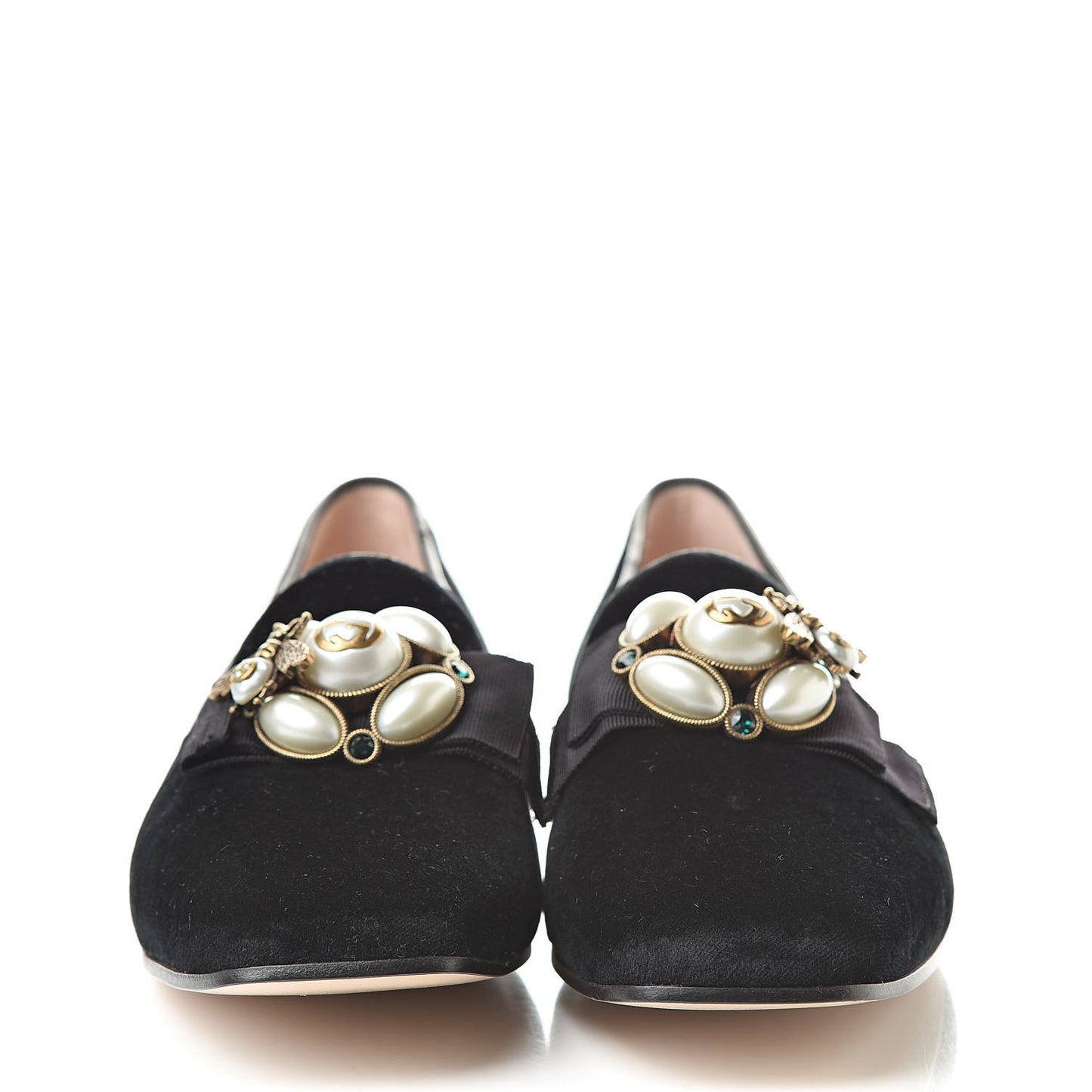 Velvet Etoile Pearl Embellished Loafers 38.5 Black