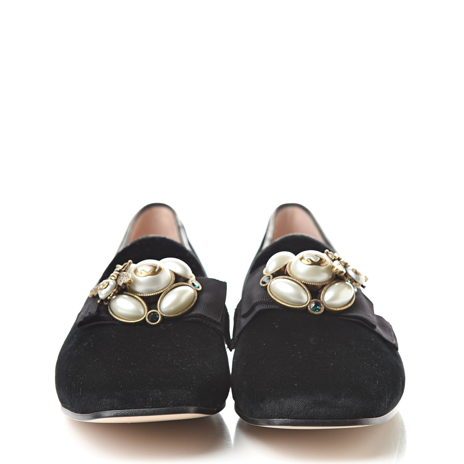 Gucci Velvet Etoile Pearl Embellished Loafers 38.5 Black 2 of 11