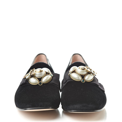 Gucci Velvet Etoile Pearl Embellished Loafers 38.5 Black 2 of 11