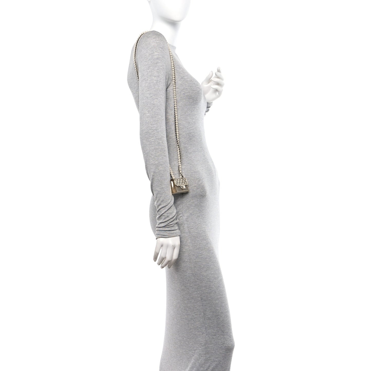 Metal Lambskin Pearl Chain Flap Bag Long Necklace Gold Black Pearly White