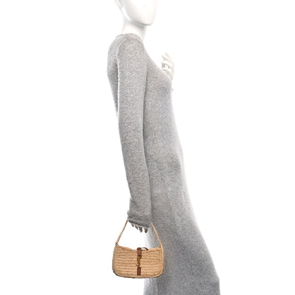 Saint Laurent Raffia Calfskin Le 5 A 7 Mini Hobo Natural Brick Natural Brick 2 of 9