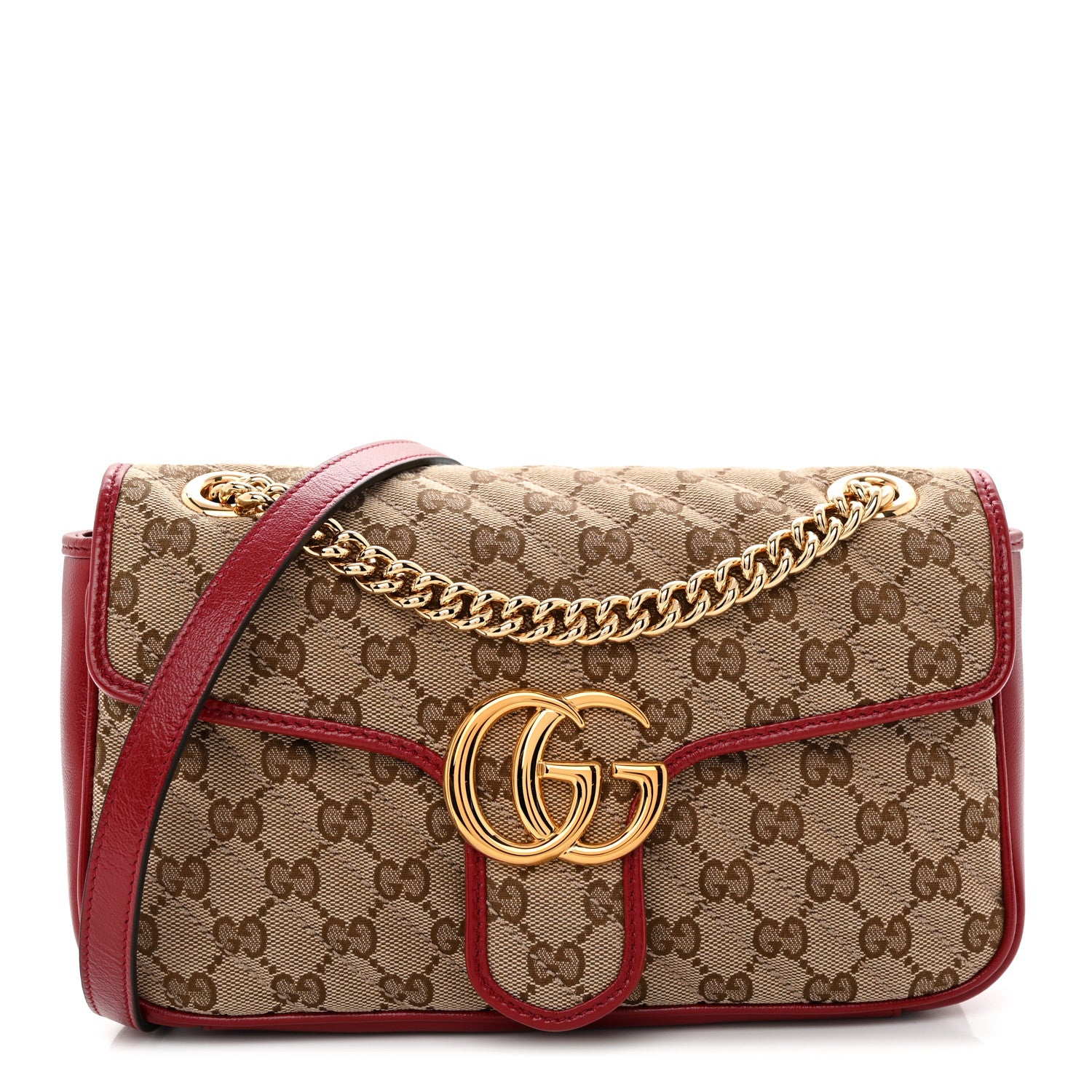 Gucci Monogram Azalea Calfskin Matelasse Diagonal Small GG Marmont Shoulder Bag Beige Ebony New Cherry Red 1 of 10
