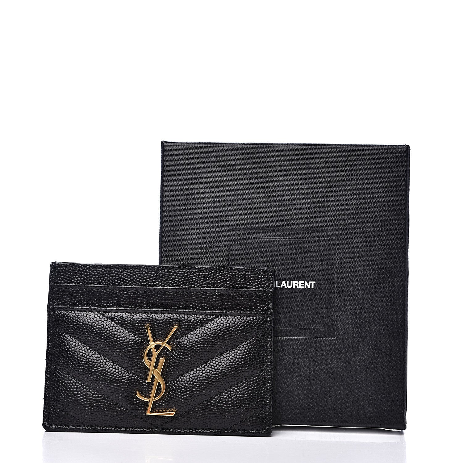 Saint Laurent Grain De Poudre Matelasse Chevron Monogram Credit Card Case Black 8 of 8