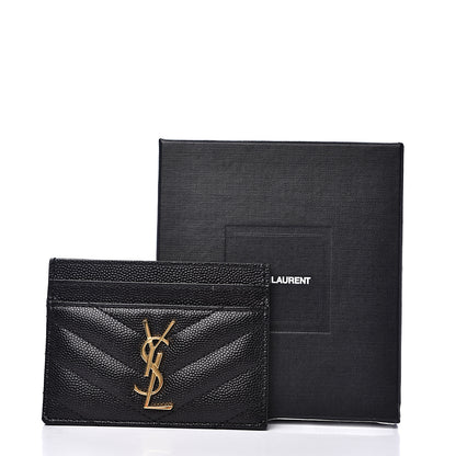 Saint Laurent Grain De Poudre Matelasse Chevron Monogram Credit Card Case Black 8 of 8