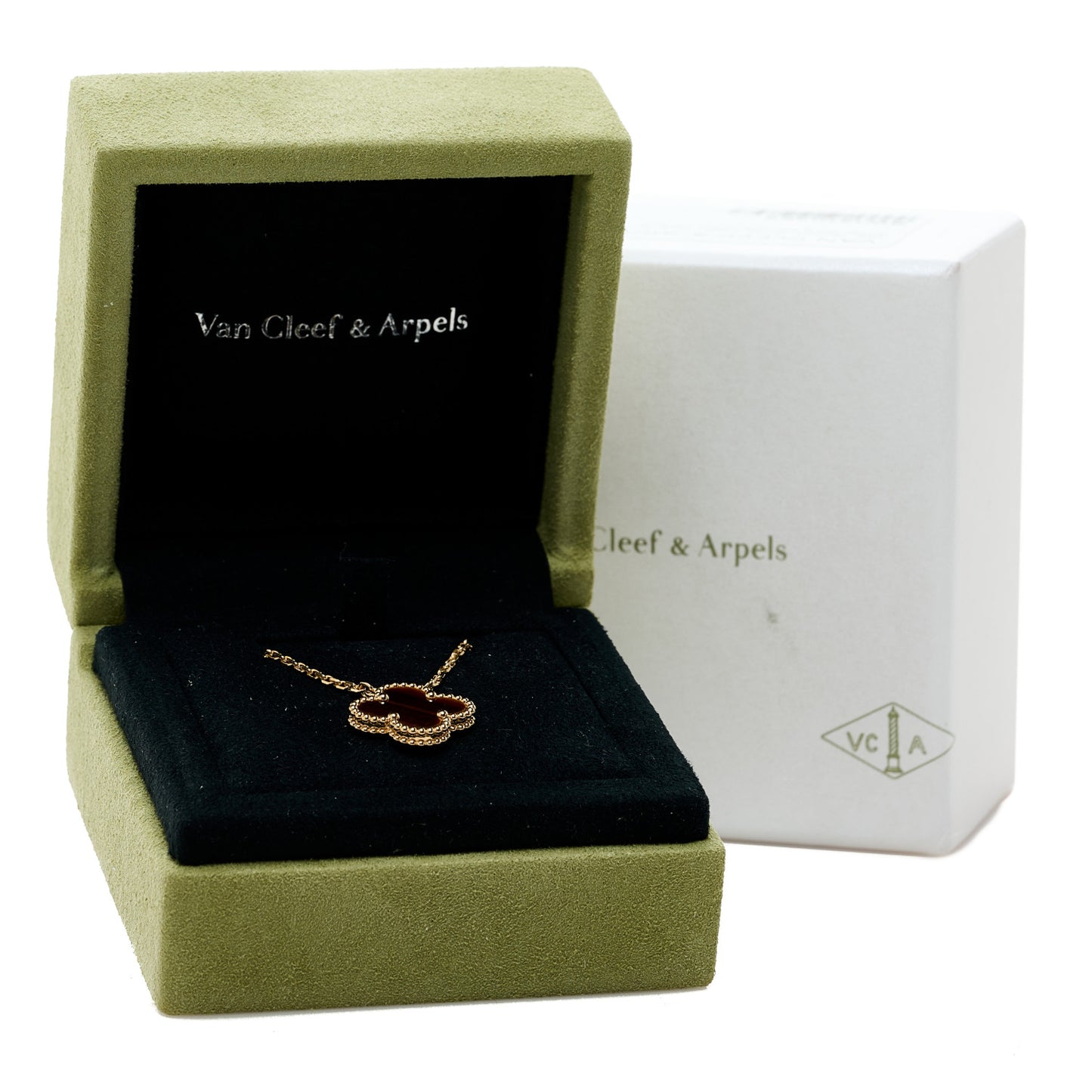 18K Yellow Gold Tiger Eye Vintage Alhambra Pendant Necklace