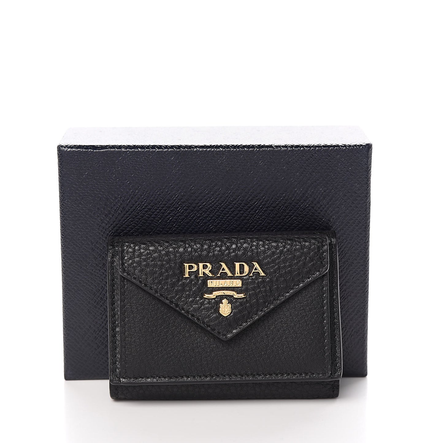 Vitello Grain Small Tri-Fold Wallet Black