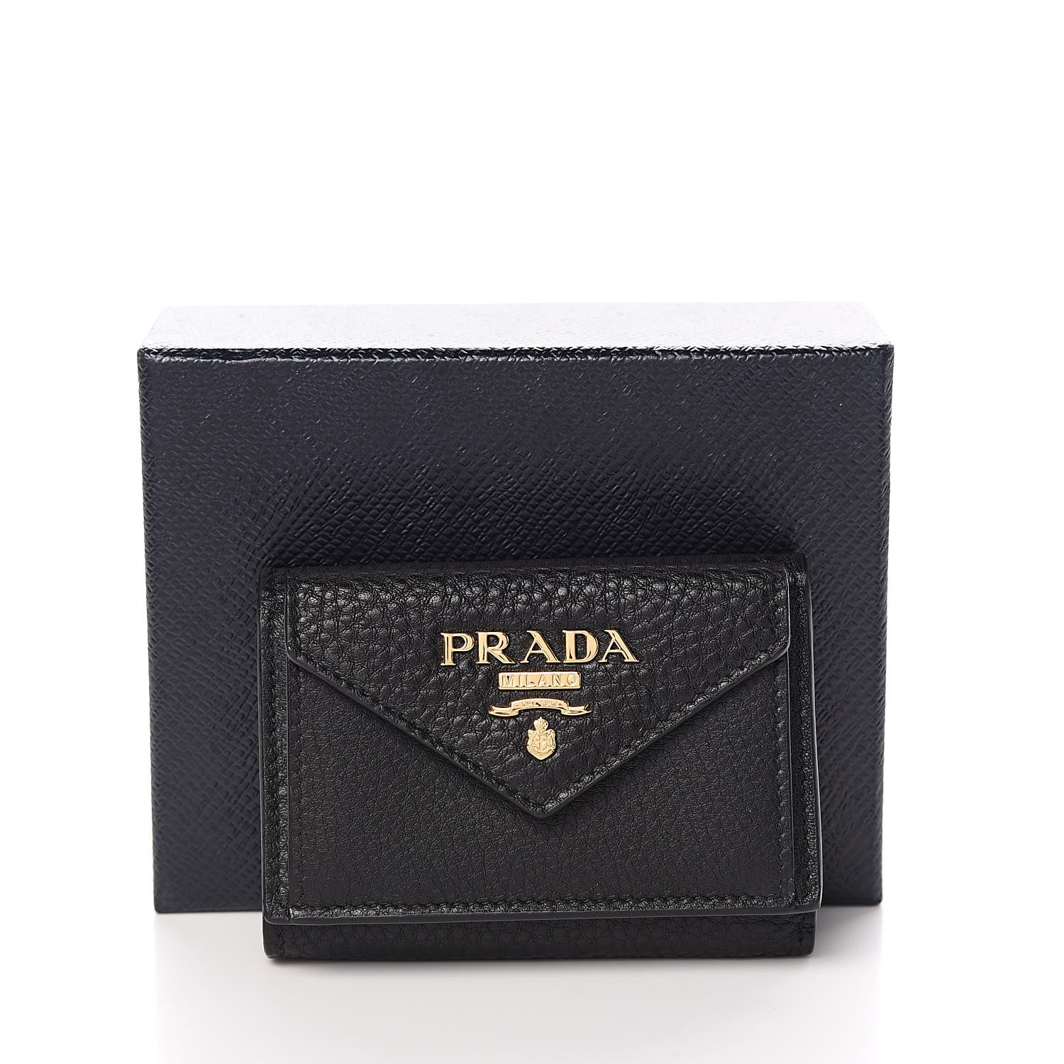 Prada Vitello Grain Small Tri-Fold Wallet Black 7 of 8