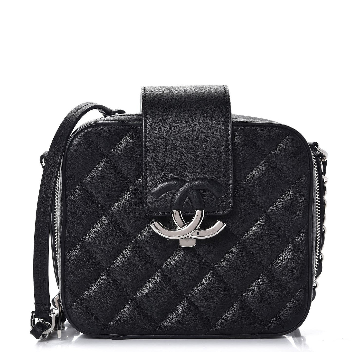 Lambskin Quilted Mini CC Box Camera Bag Black