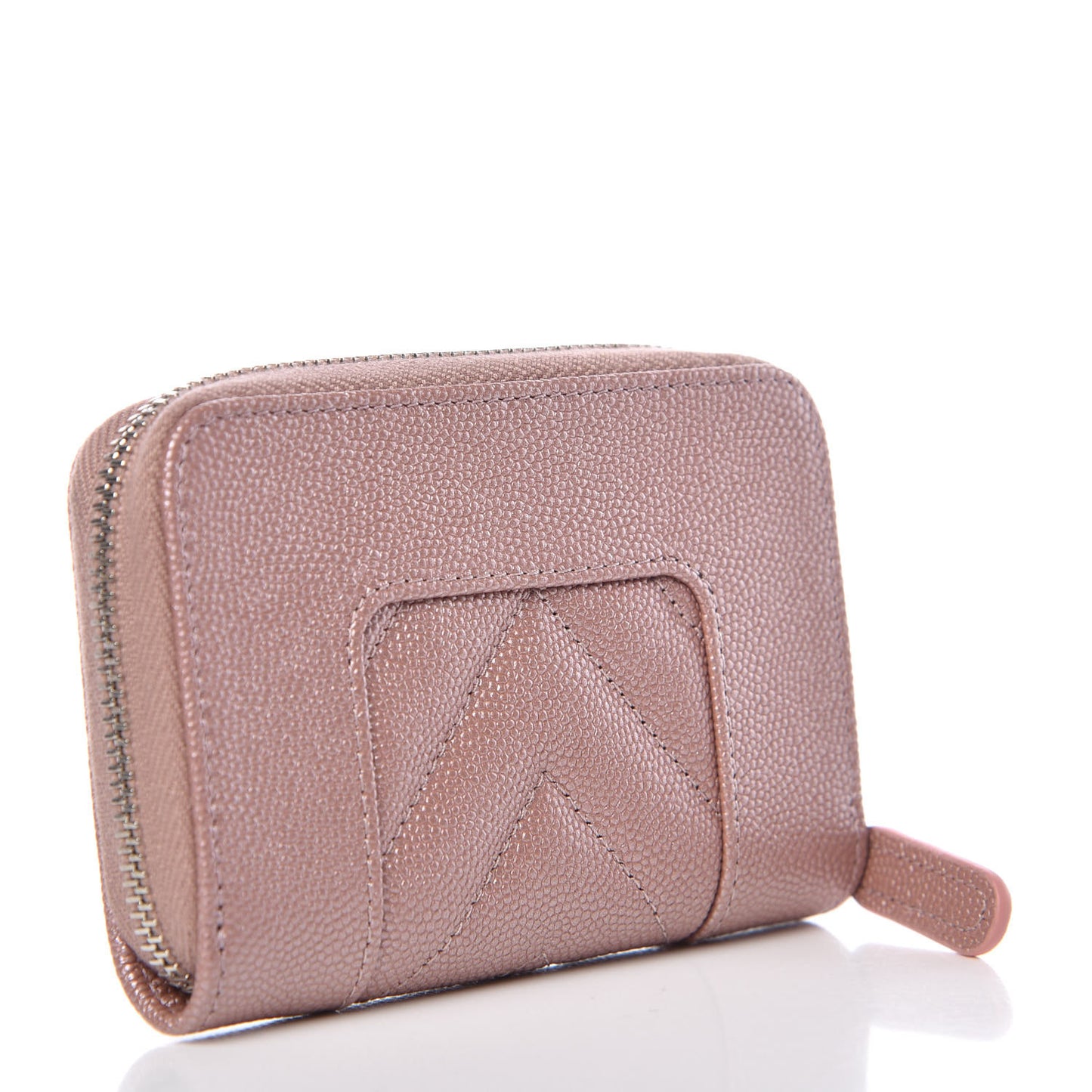 Metallic Caviar Chevron Quilted Vintage Mademoiselle Zip Coin Purse Pink