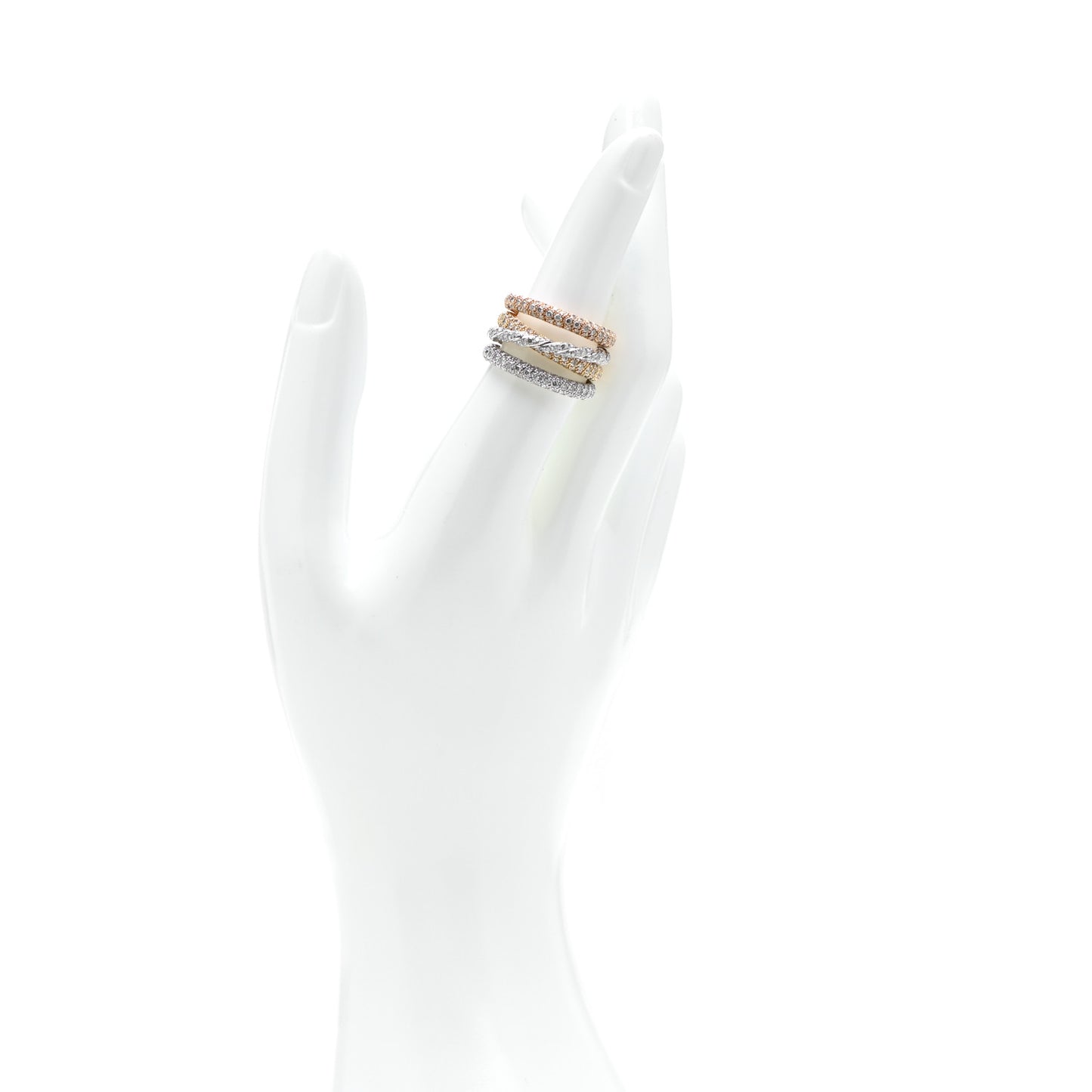 18K Yellow White Rose Gold Diamond Pave Flex Four-Row Ring 53 6.5