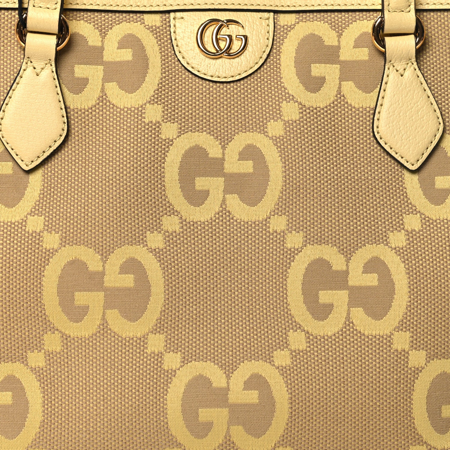 Gucci Monogram Jumbo GG Textured Dollar Calfskin Medium Ophidia Shopping Tote Camel Banana 8 of 10