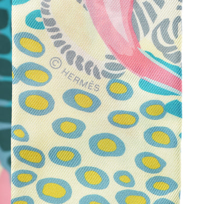 Hermes Silk Under The Waves Twilly Vert D Eau Jaune Soufre Rose 4 of 5