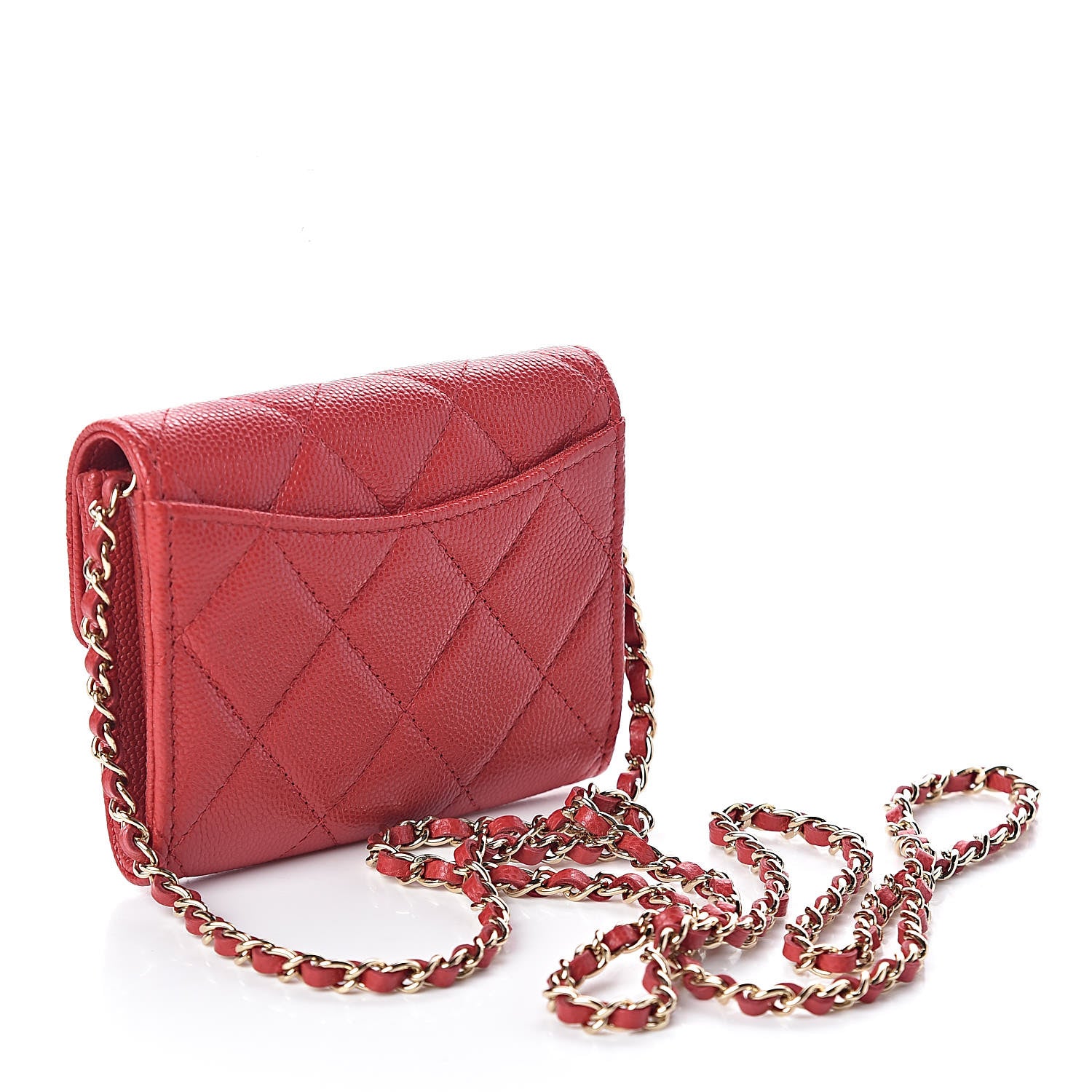 Chanel Caviar Quilted Flap Card Holder On Chain Red 3 of 8