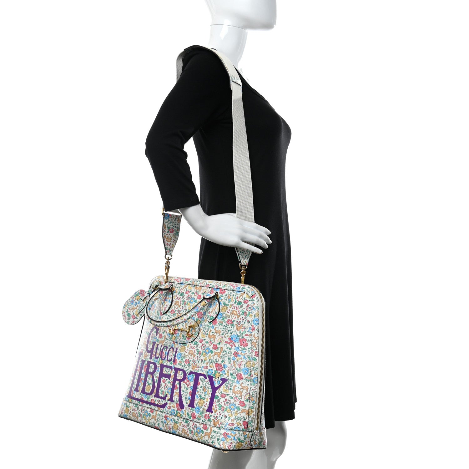Gucci X LIBERTY OF LONDON Calfskin Floral Fawn Print Horsebit 1955 Duffle Bag Multicolor Purple Ivory 2 of 10