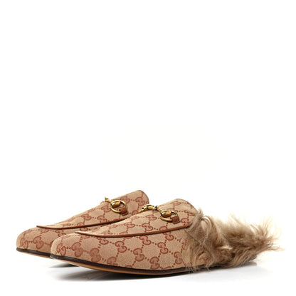 Gucci GG Monogram Fur Mens Princetown Slippers 9 Beige Ruggine Rust 3 of 9