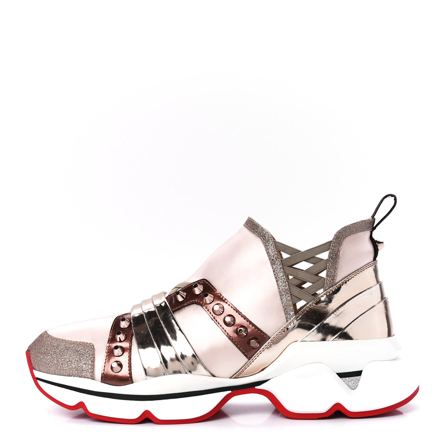 Satin Metallic Calfskin Glitter Specchio Studded 123 Run Flat Sneakers 41 Cortis