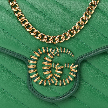 Gucci Azalea Calfskin Enamel Matelasse Diagonal Torchon GG Marmont Chain Wallet New Shamrock Emerald 8 of 10