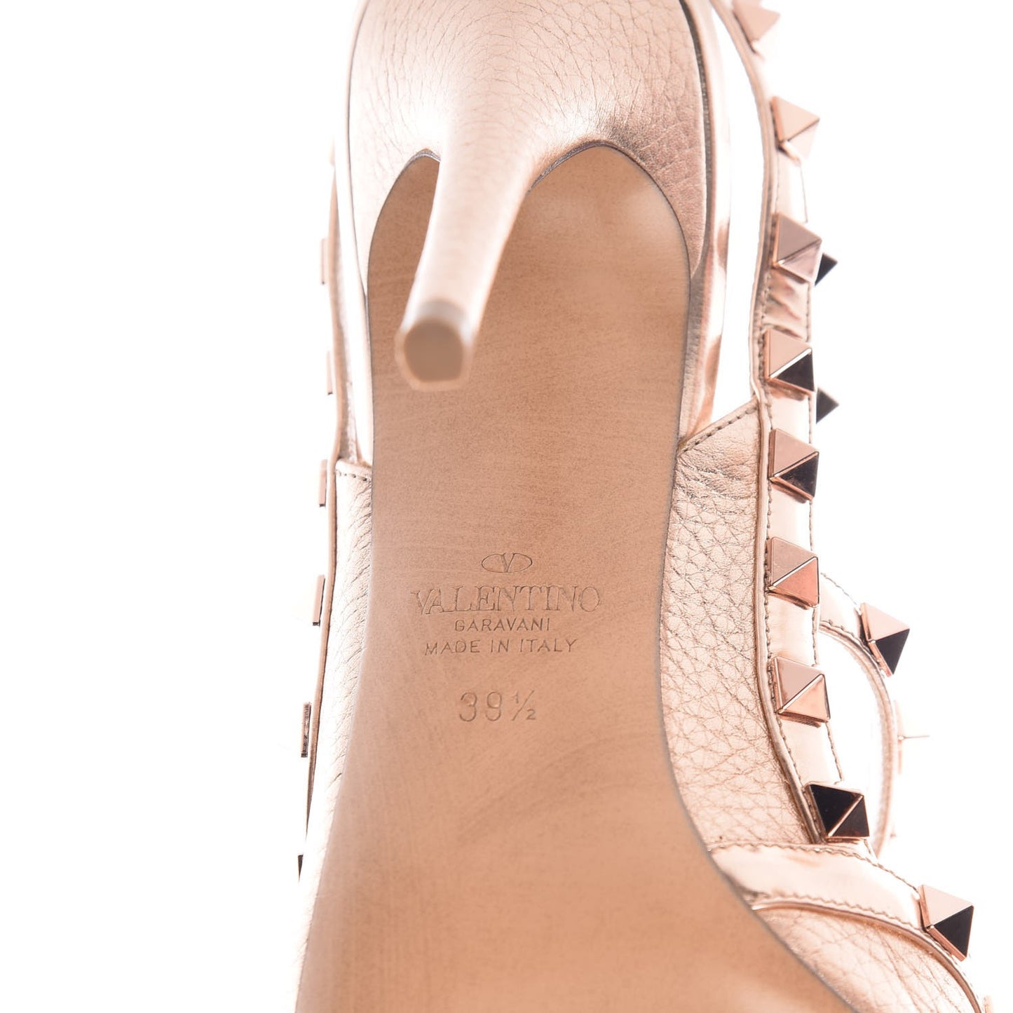 Metallic Pebbled Calfskin Rockstud Ankle Strap 100mm Pumps 39.5 Rame