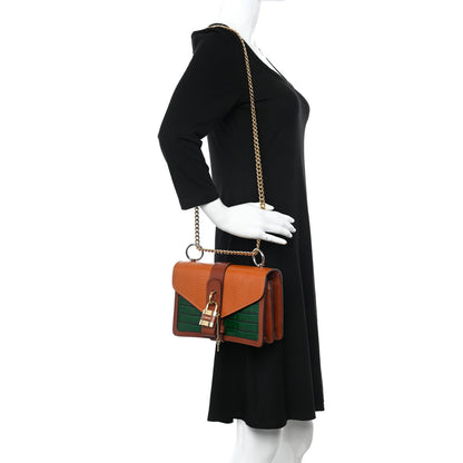 Chloe Calfskin Lizard Crocodile Embossed Aby Chain Shoulder Bag Brown Green 2 of 13