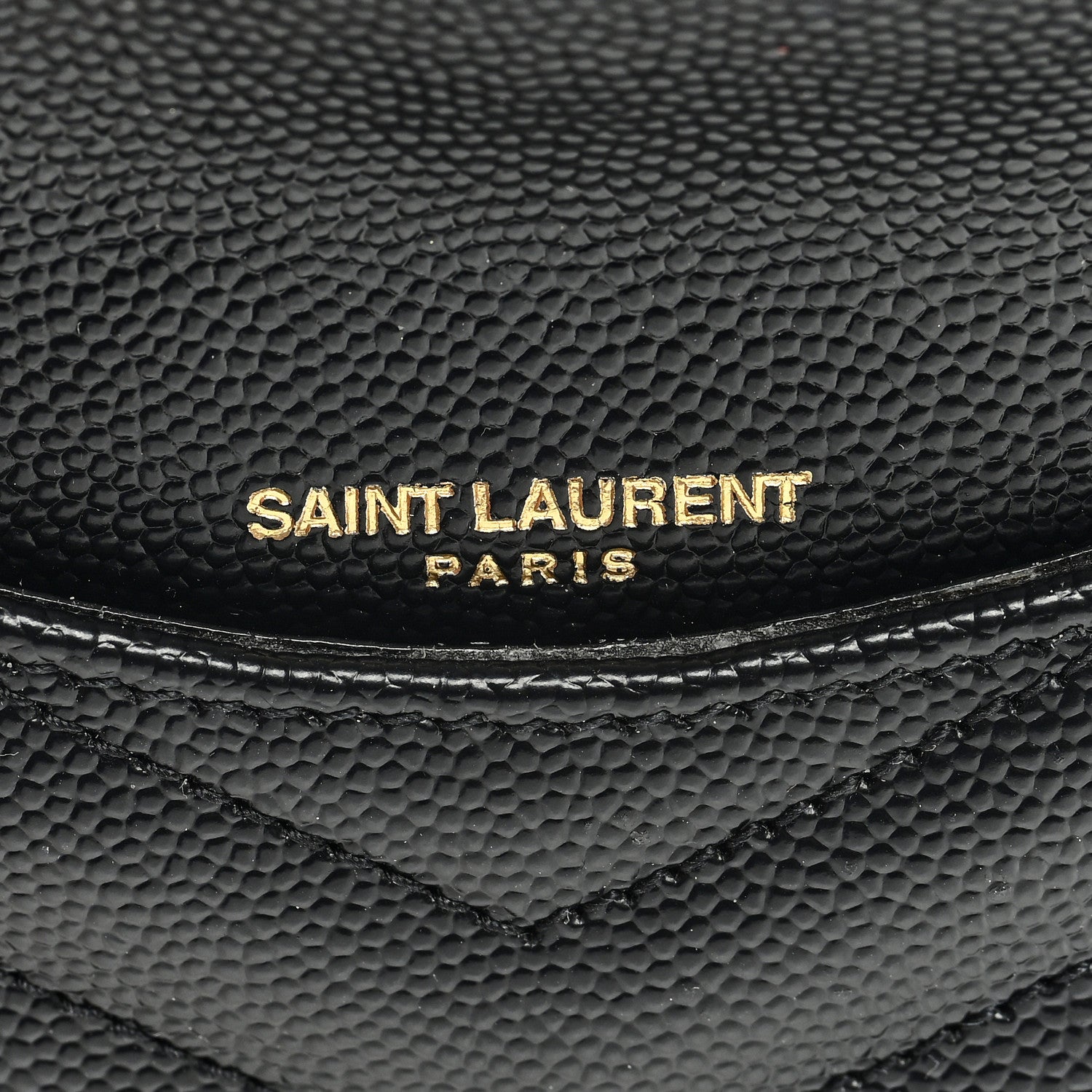 Saint Laurent Grain De Poudre Matelasse Chevron Monogram Compact Wallet Black 6 of 7