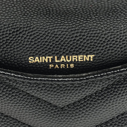 Saint Laurent Grain De Poudre Matelasse Chevron Monogram Compact Wallet Black 6 of 7