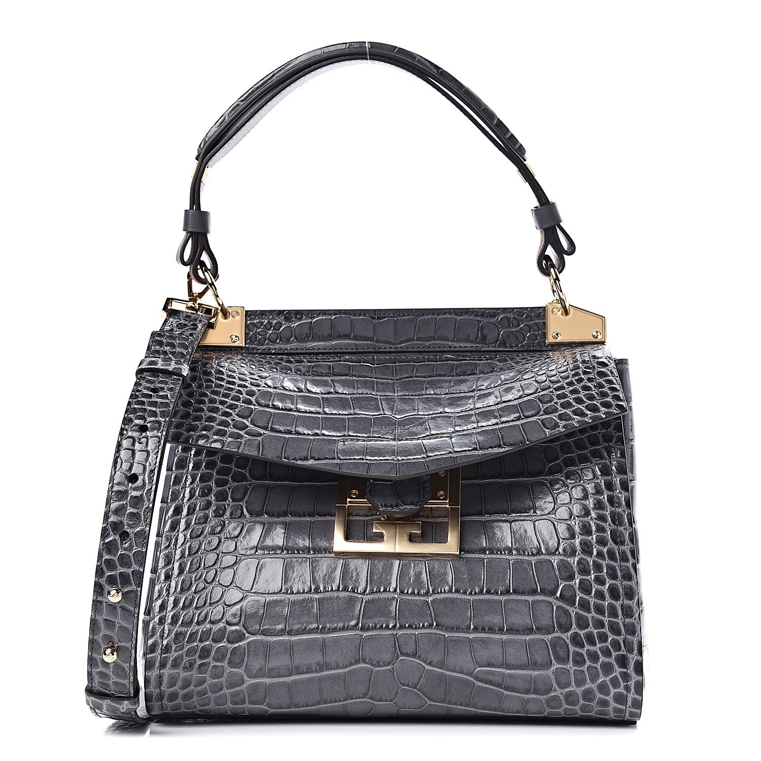 Givenchy Calfskin Crocodile Embossed Small Mystic Shoulder Bag Storm Grey 1 of 9