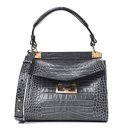Givenchy Calfskin Crocodile Embossed Small Mystic Shoulder Bag Storm Grey 1 of 9