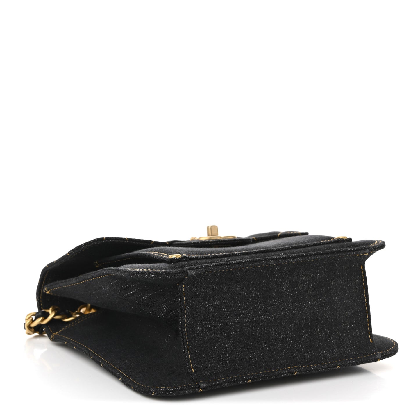Denim Quilted Double You Mini Flap Black Golden