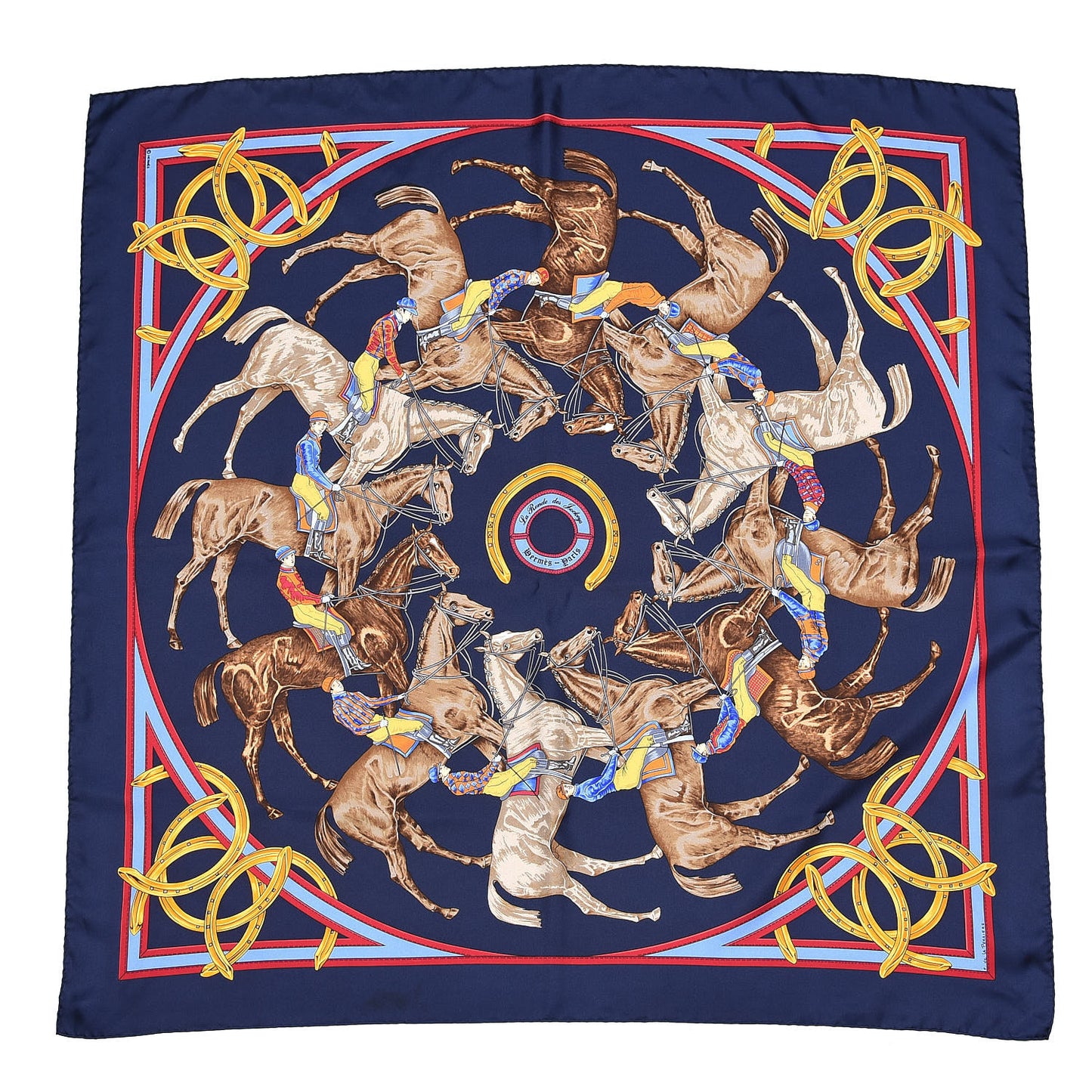 Silk La Ronde Des Jockeys Scarf 90 Caban Rouge Fonce Jaune D'Or