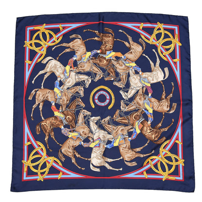 Hermes Silk La Ronde Des Jockeys Scarf 90 Caban Rouge Fonce Jaune D'Or 1 of 5