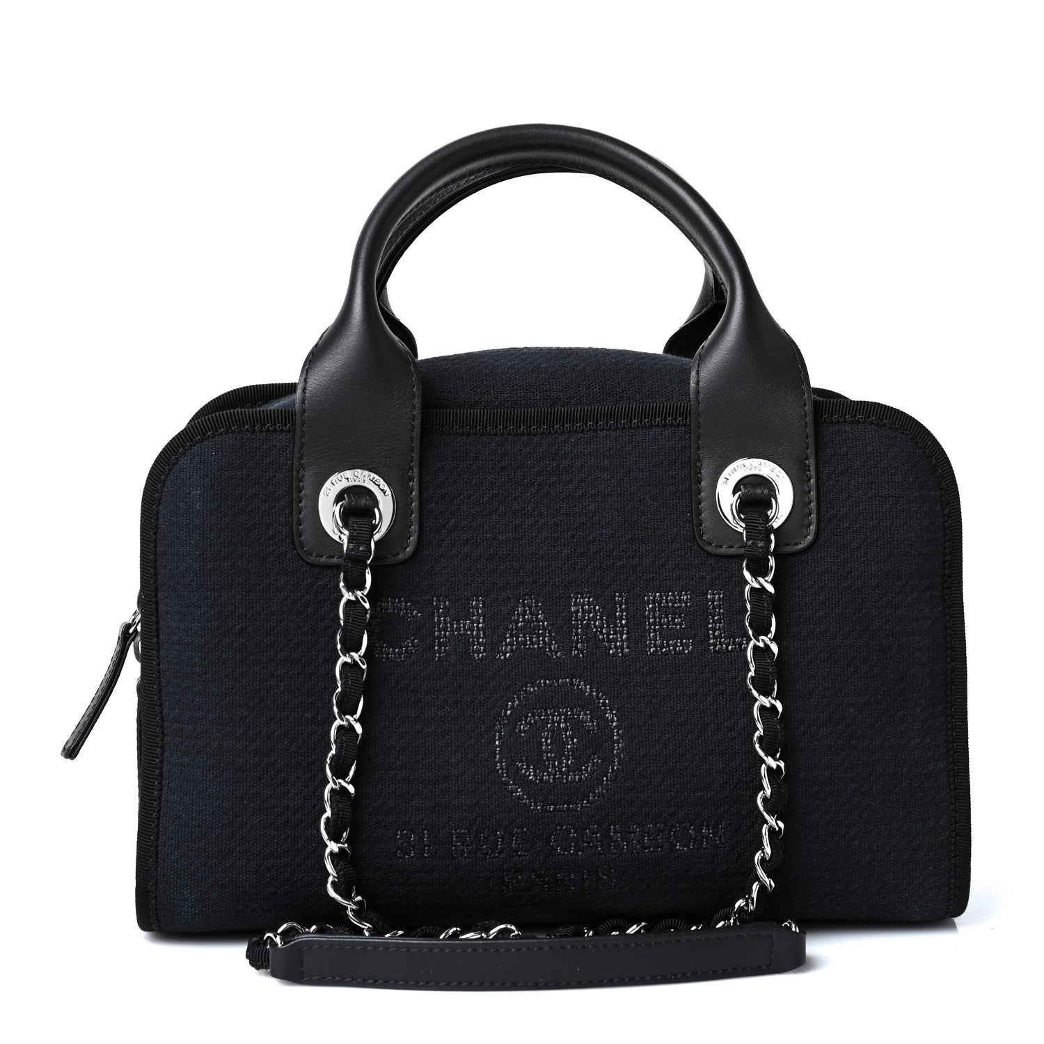 Chanel Mixed Fibers Deauville Bowling Bag Black 1 of 8