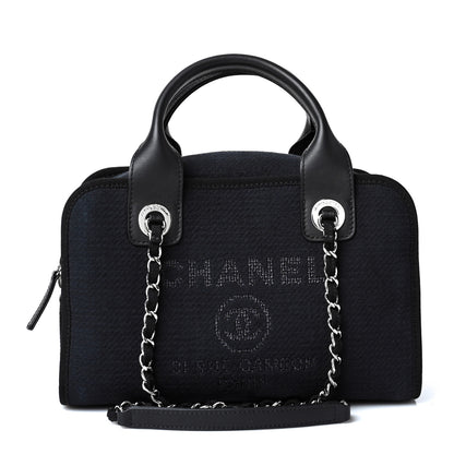Chanel Mixed Fibers Deauville Bowling Bag Black 1 of 8