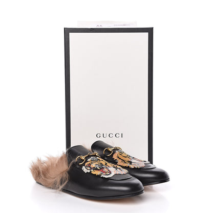 Gucci Calfskin Lambswool Tiger Embroidered Womens Princetown Slippers 39.5 Black 8 of 8
